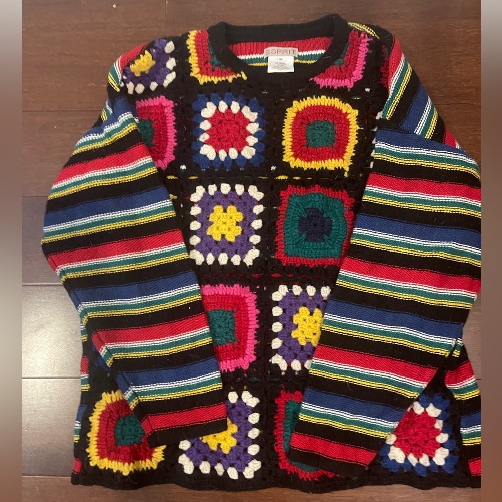 vintage retro esprit Colorful Crochet stripe Sweater medium